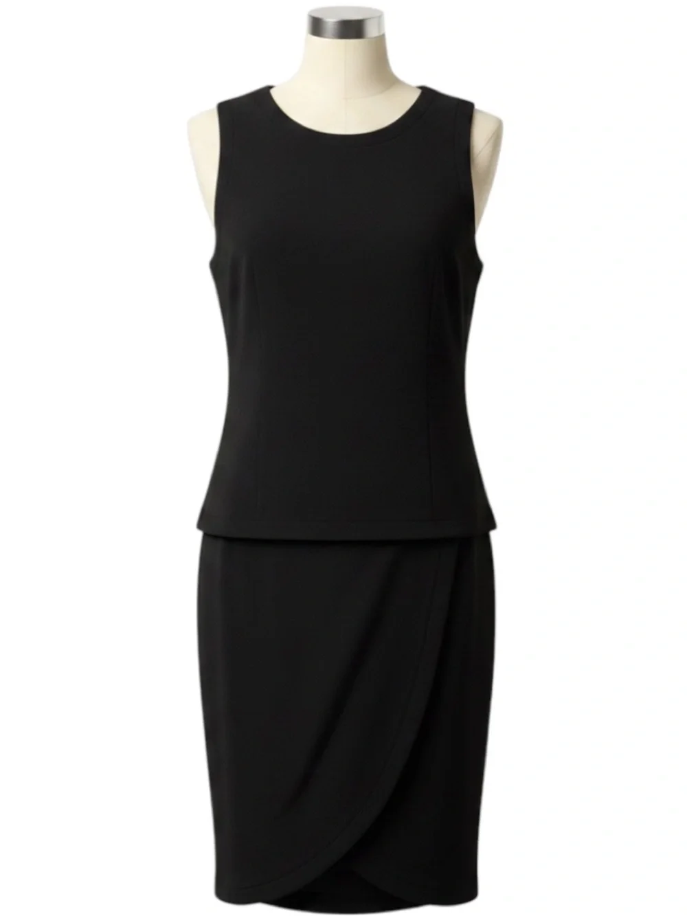 CHANEL VINTAGE BLACK SLEEVELESS WOOL GAUZE MIDI DRESS